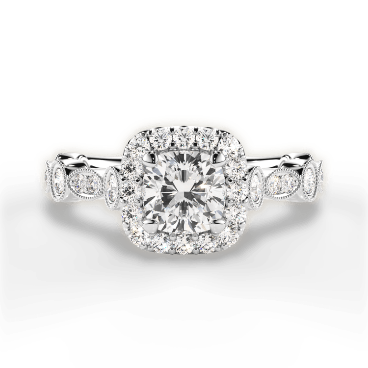 Platinum Round & Marquise Diamond Halo Engagement Ring