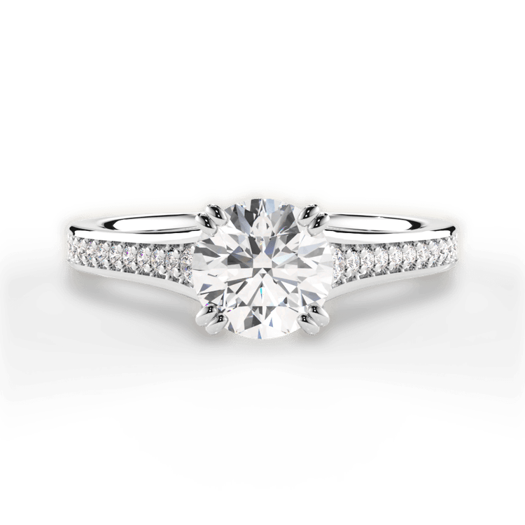 The Evita Round Cut Platinum Micropavé Diamond Band Engagement Ring