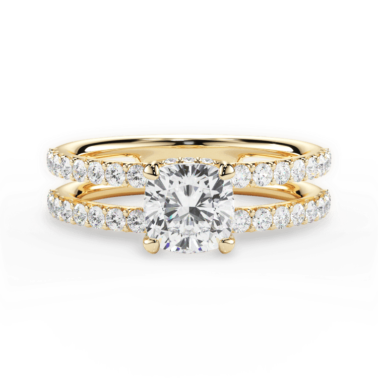 The Astra Cushion Cut 18kt Yellow Gold Double Row Diamond Engagement Ring