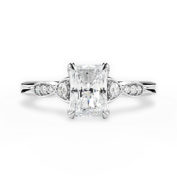 The Alida Radiant Cut Platinum Vintage Diamond Accent Engagement Ring