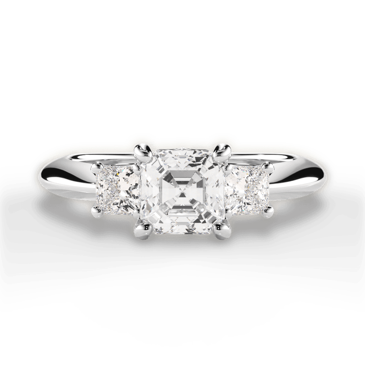 The Ellie Asscher Cut Platinum Three-Stone Solitaire Engagement Ring