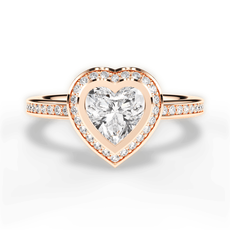 The Ritani Endless Love Heart Shaped 18kt Rose Gold Round Vintage Halo Micropavé Diamond Band Engagement Ring