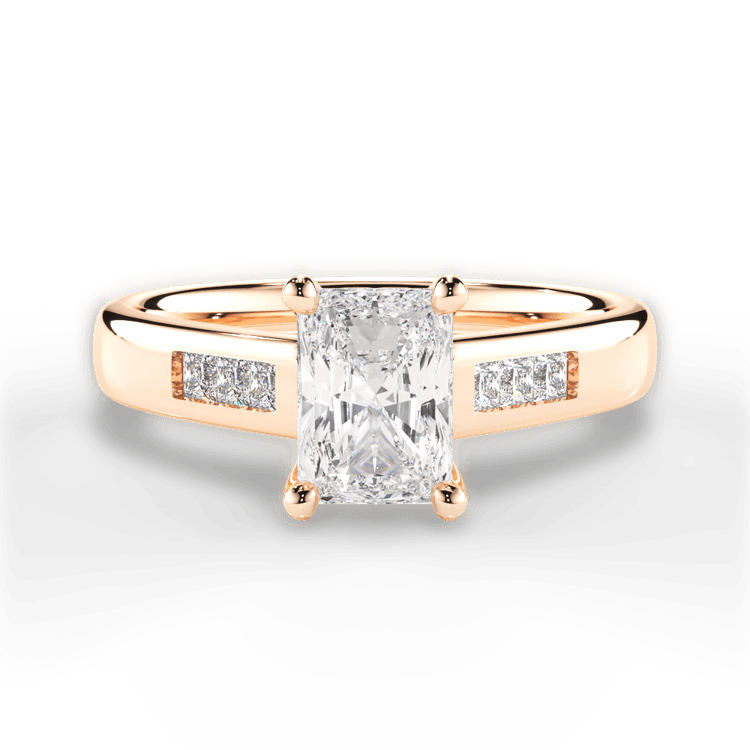 The Valentina Radiant Cut 18kt Rose Gold Solitaire Channel-Set Diamond Band Engagement Ring