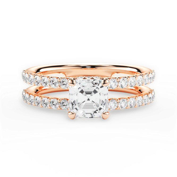The Astra Asscher Cut 18kt Rose Gold Double Row Diamond Engagement Ring