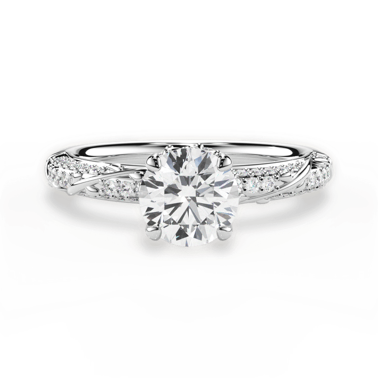 The Felicia Round Cut Platinum Three Row Diamond Vine Engagement Ring