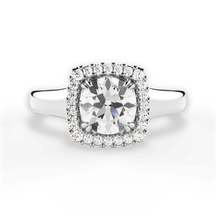 The Remi Round Cut Platinum Wide Band Cushion Halo Engagement Ring