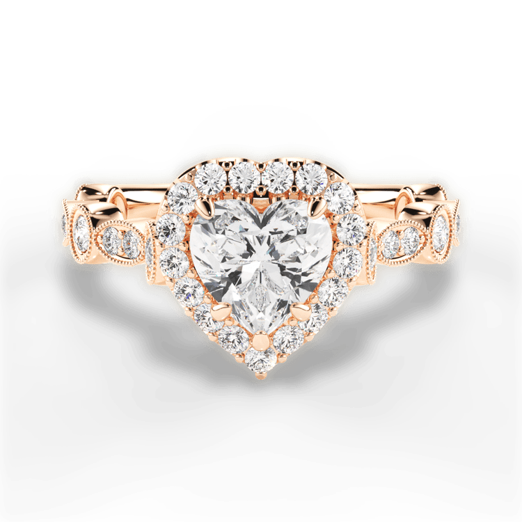 18kt Rose Gold Round & Marquise Diamond Halo Engagement Ring
