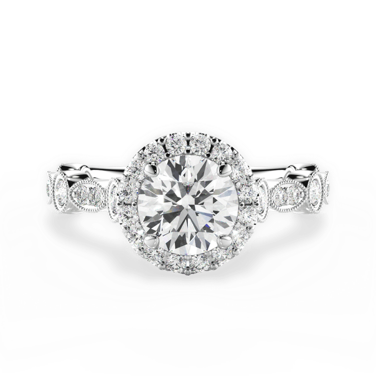 Platinum Round & Marquise Diamond Halo Engagement Ring