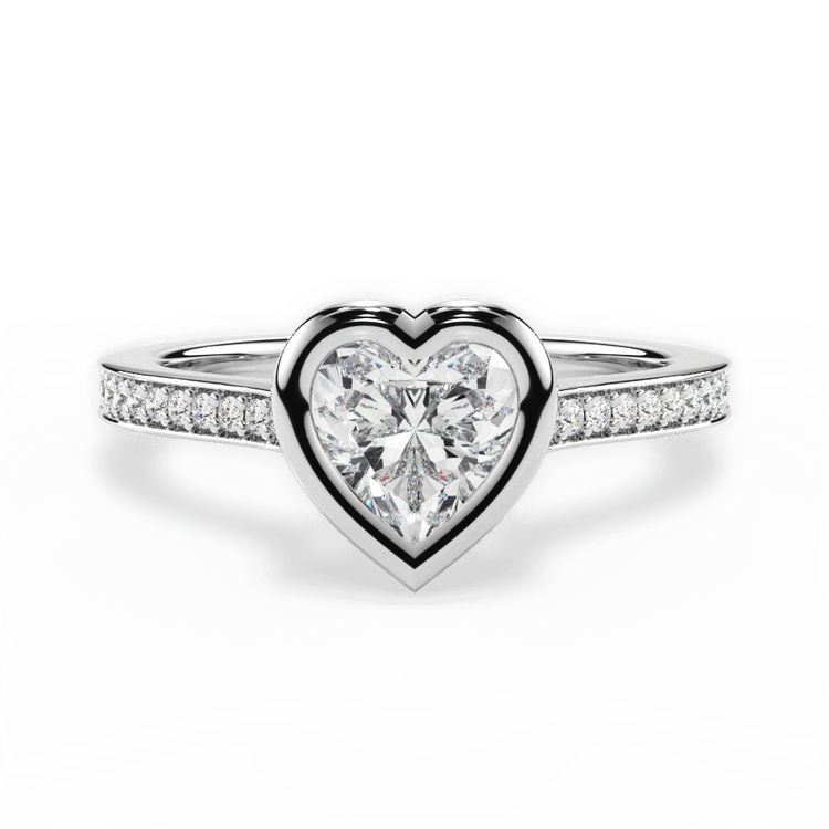 The Tyler Heart Shaped Platinum Bezel-Set Pavé Diamond Band Engagement Ring