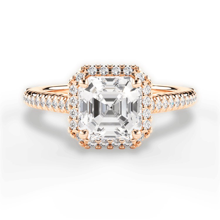 The Kris Asscher Cut 18kt Rose Gold Vaulted Halo Diamond Band Engagement Ring