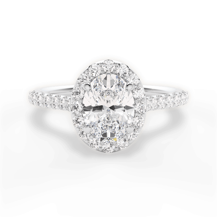The Layla Oval Cut Platinum French-Set Halo Diamond Band Engagement Ring
