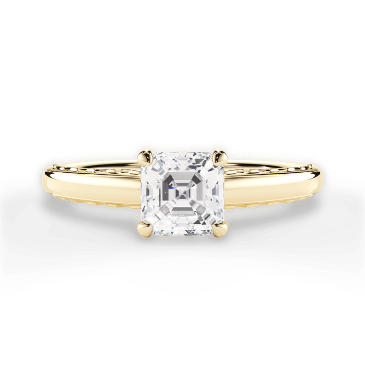 The Alessia Asscher Cut 18kt Yellow Gold Engraved Solitaire Engagement Ring