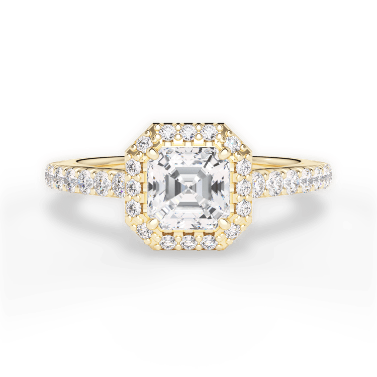 The Laura Asscher Cut 18kt Yellow Gold Classic French-set Halo Diamond Band Engagement Ring