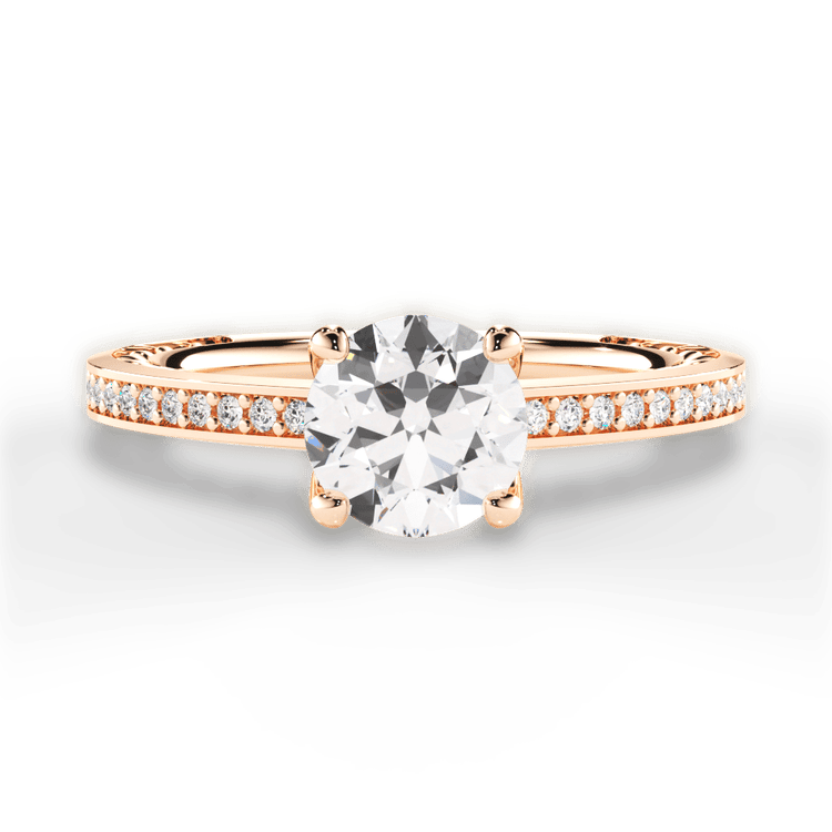 The Teisha Round Cut 18kt Rose Gold Lattice Micropavé Diamond Band Engagement Ring