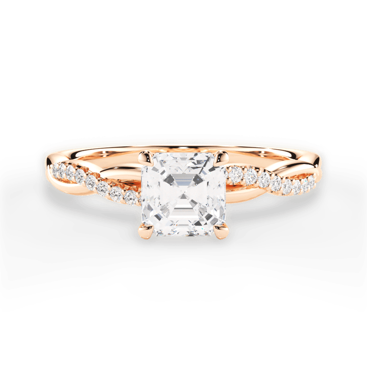 The Mia Asscher Cut 18kt Rose Gold Petite Half Diamond Twist Engagement Ring