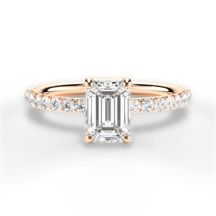 The Gaia Emerald Cut 18kt Rose Gold French-Set Diamond Band Engagement Ring