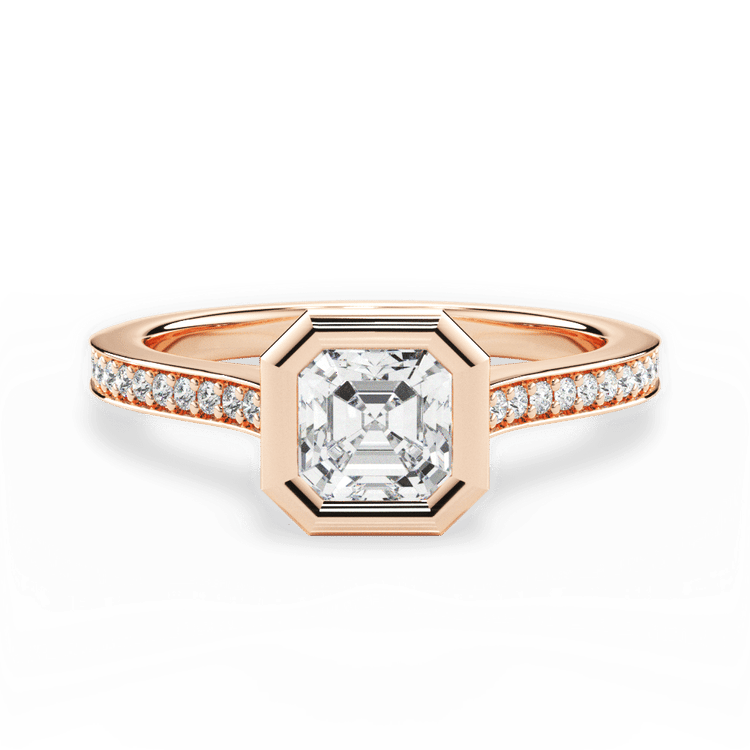 The Tyler Asscher Cut 18kt Rose Gold Bezel-Set Pavé Diamond Band Engagement Ring
