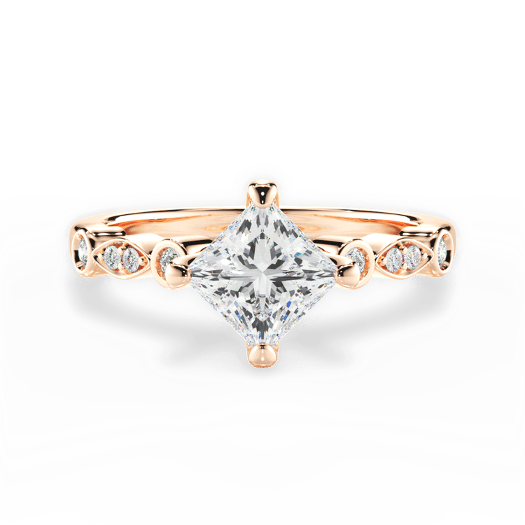 The Augusta Pear Shaped 18kt Rose Gold Kite-Set Diamond Sidestone Engagement Ring