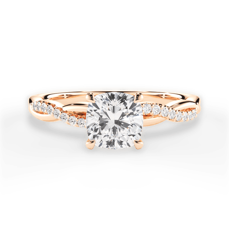 The Mia Cushion Cut 18kt Rose Gold Petite Half Diamond Twist Engagement Ring