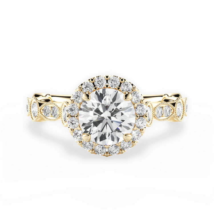18kt Yellow Gold Round & Marquise Diamond Halo Engagement Ring