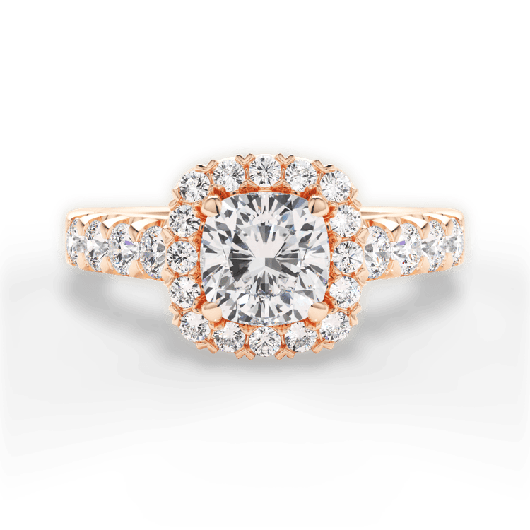 The Rafi Cushion Cut 18kt Rose Gold Masterwork Cushion Halo Diamond Band Engagement Ring