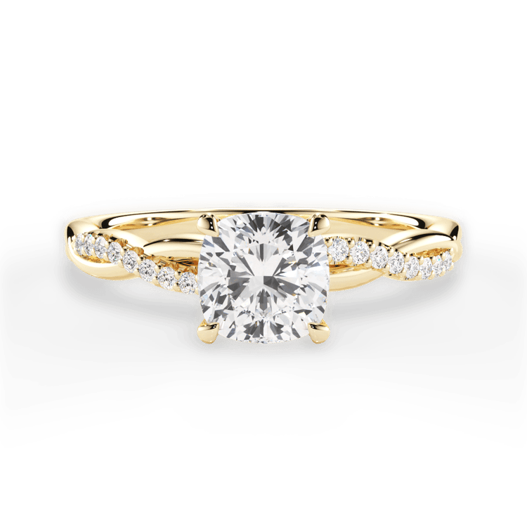 The Mia Cushion Cut 18kt Yellow Gold Petite Half Diamond Twist Engagement Ring