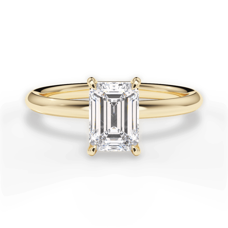 The Stella Emerald Cut 18kt Yellow Gold Classic Solitaire Engagement Ring with Hidden Halo