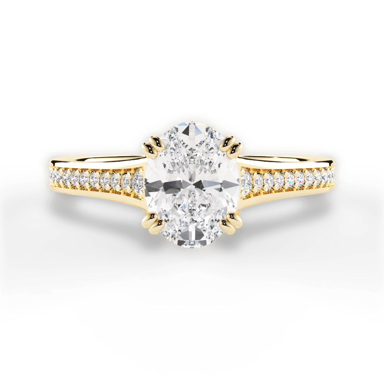 The Evita Oval Cut 18kt Yellow Gold Micropavé Diamond Band Engagement Ring
