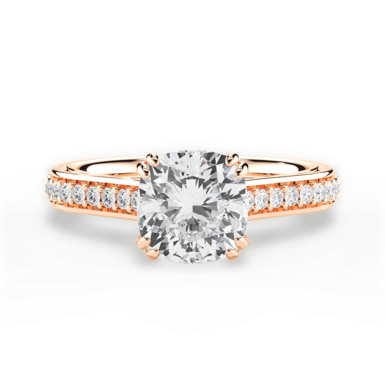 The Gloria Cushion Cut 18kt Rose Gold Pavé Double-Prong Engagement Ring