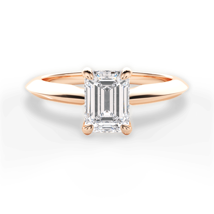 The Kora Emerald Cut 18kt Rose Gold Solitaire Knife-Edge Engagement Ring