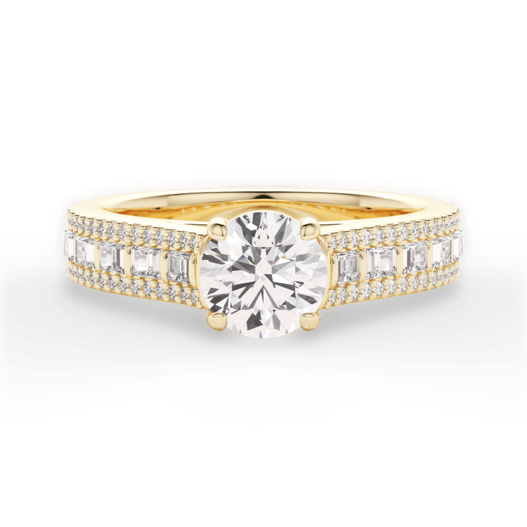 The Deni Round Cut 18kt Yellow Gold Round & Baguette Diamond Engagement Ring