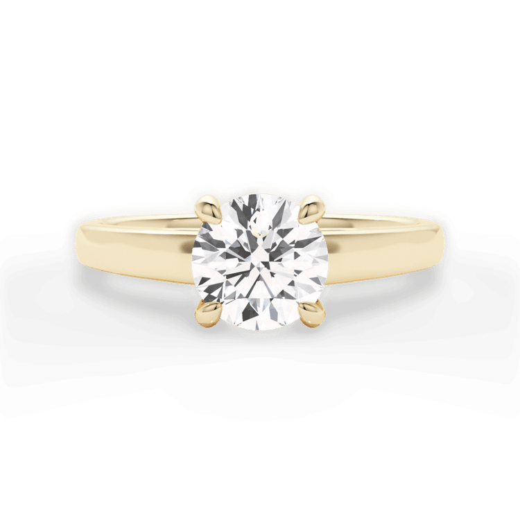 The Samira Round Cut 18kt Yellow Gold Solitaire Cathedral Engagement Ring with Surprise Diamonds
