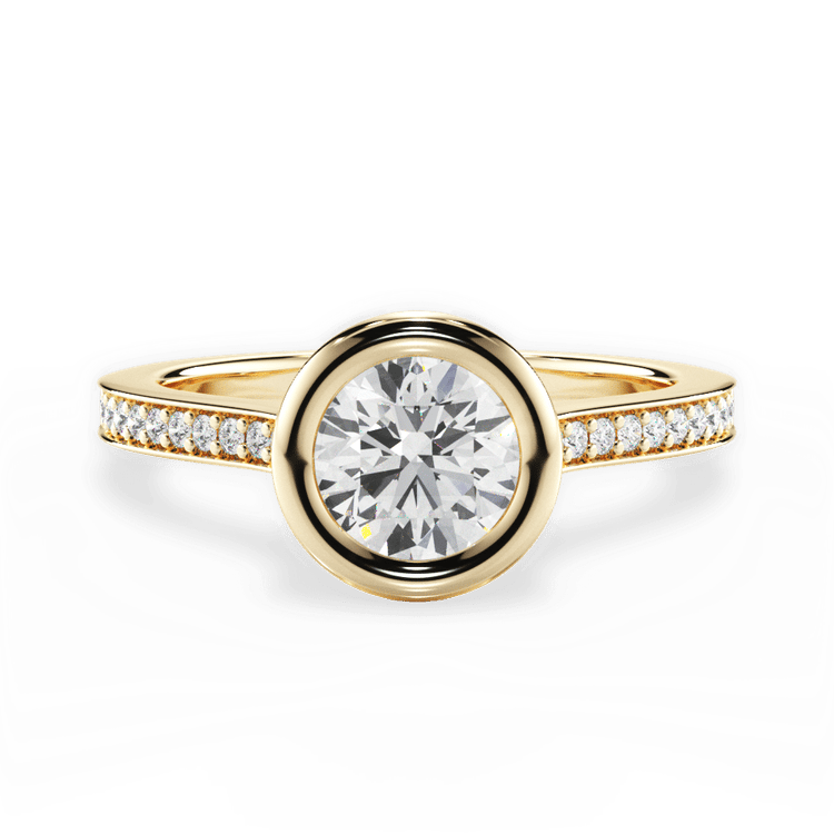 The Tyler Round Cut 18kt Yellow Gold Bezel-Set Pavé Diamond Band Engagement Ring