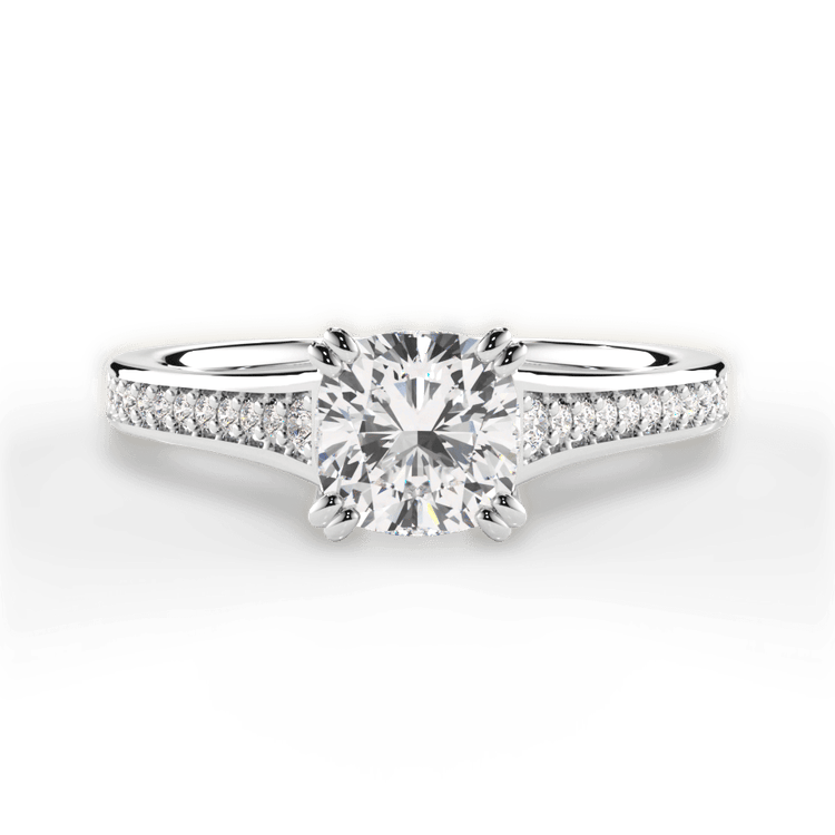 The Evita Cushion Cut Platinum Micropavé Diamond Band Engagement Ring