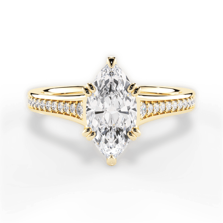 The Evita Marquise Cut 18kt Yellow Gold Micropavé Diamond Band Engagement Ring