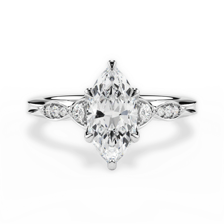 The Alida Marquise Cut Platinum Vintage Diamond Accent Engagement Ring