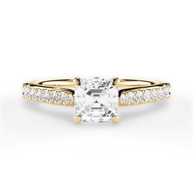 The Adele Asscher Cut 18kt Yellow Gold French-Set Diamond Band Engagement Ring