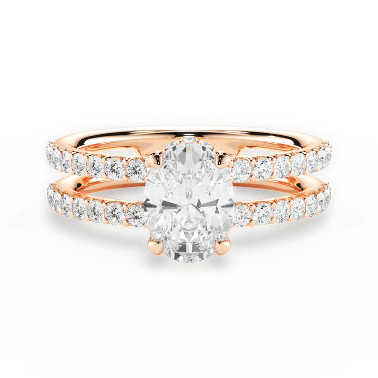 The Astra Oval Cut 18kt Rose Gold Double Row Diamond Engagement Ring