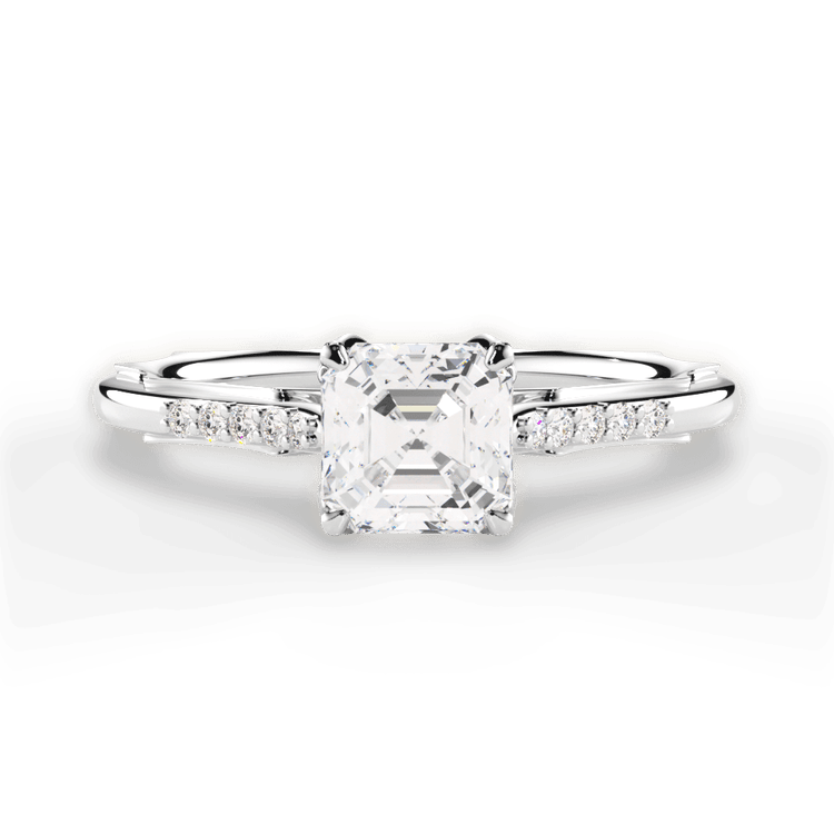 The Stephie Asscher Cut Platinum Modern French-Set Band Diamond Engagement Ring