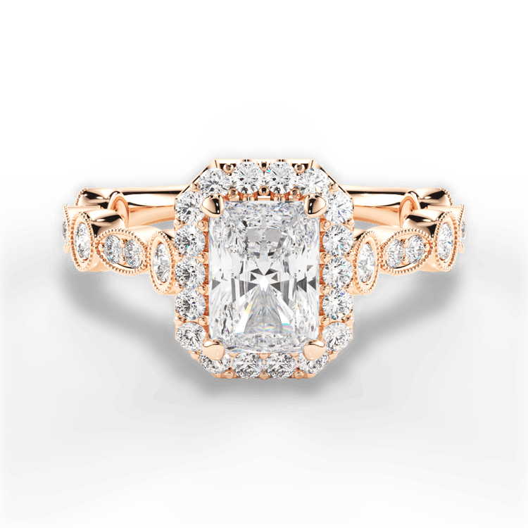 18kt Rose Gold Round & Marquise Diamond Halo Engagement Ring