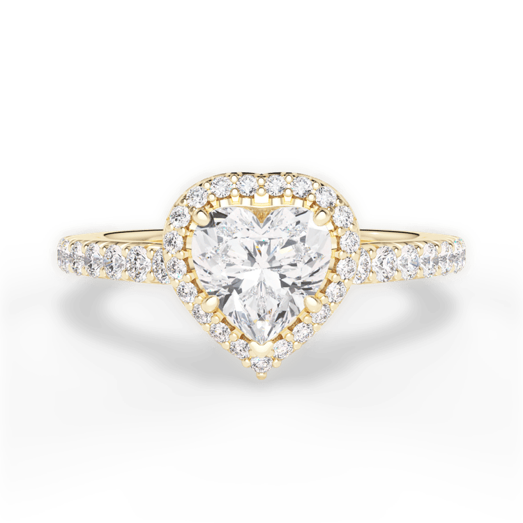 The Laura Heart Shaped 18kt Yellow Gold Classic French-set Halo Diamond Band Engagement Ring