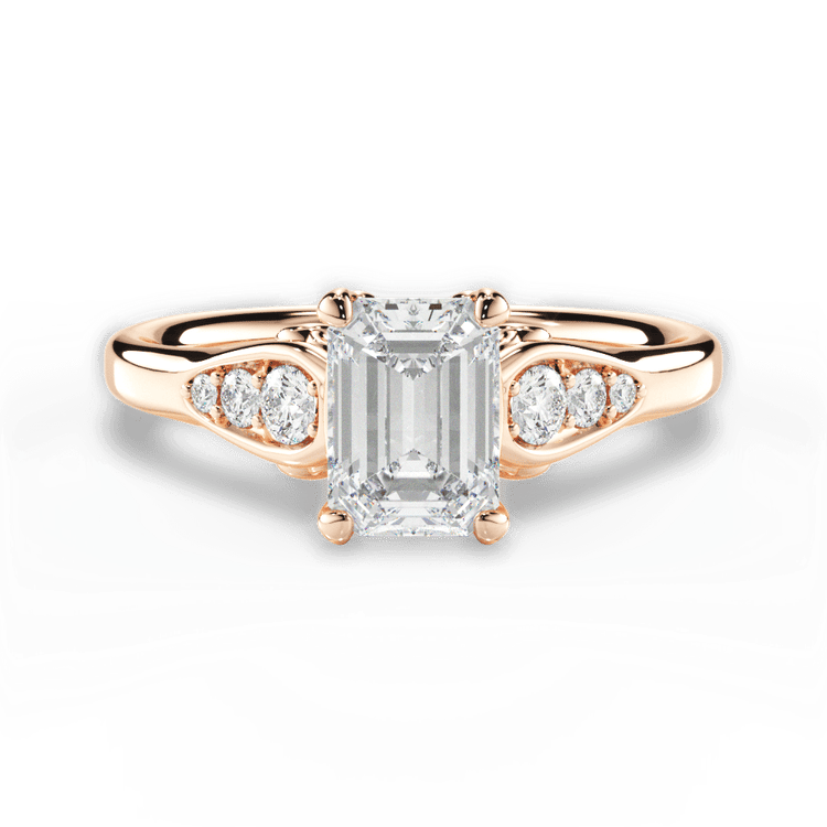The Sloan Emerald Cut 18kt Rose Gold Graduating Diamond Sidestone Engagement Ring