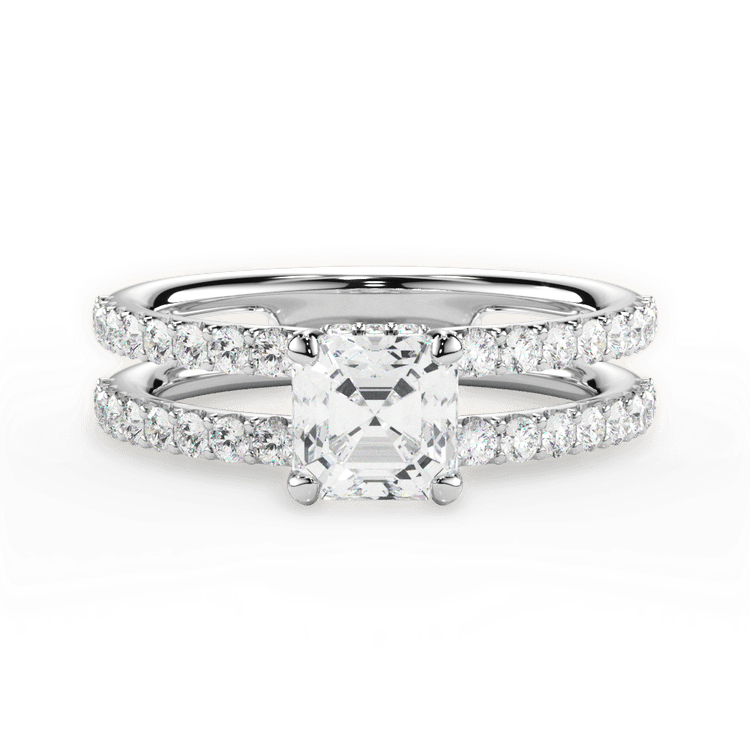 The Astra Asscher Cut Platinum Double Row Diamond Engagement Ring
