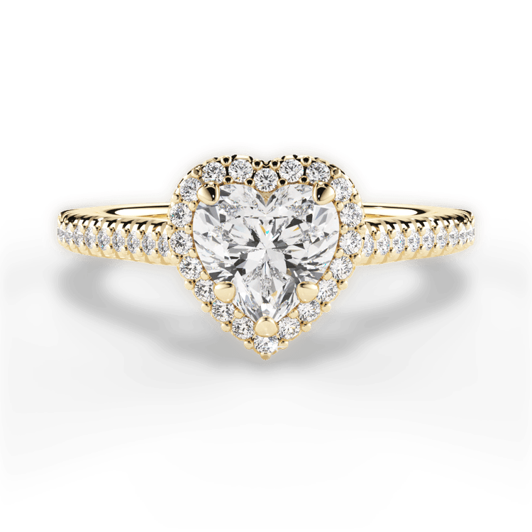 The Kris Heart Shaped 18kt Yellow Gold Vaulted Halo Diamond Band Engagement Ring