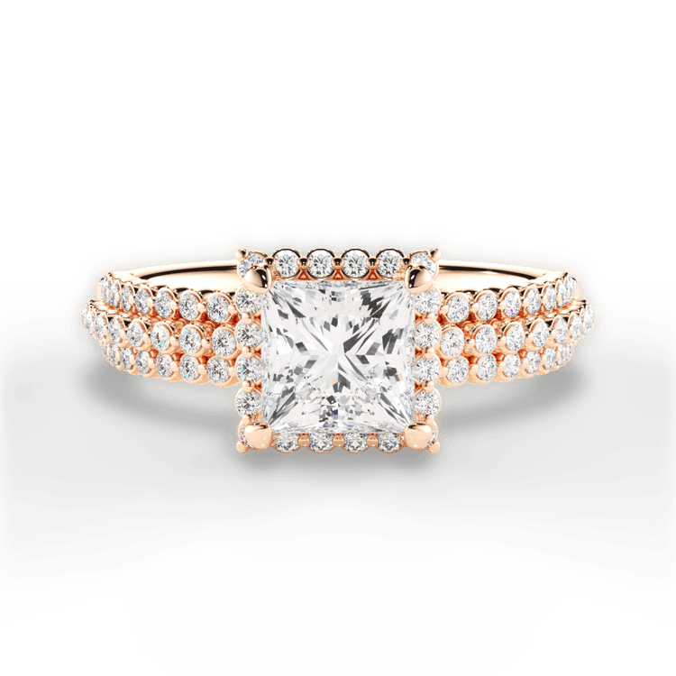 The Electra Pear Shaped 18kt Rose Gold Three Row Graduating Diamond Halo Engagement Ring