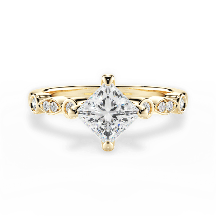 The Augusta Pear Shaped 18kt Yellow Gold Kite-Set Diamond Sidestone Engagement Ring