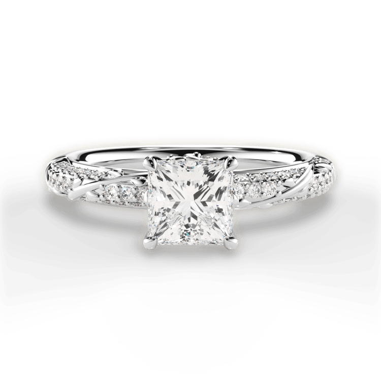 The Felicia Pear Shaped Platinum Three Row Diamond Vine Engagement Ring