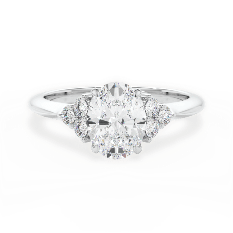 The Dalia Oval Cut Platinum Cluster Sidestone Diamond Engagement Ring