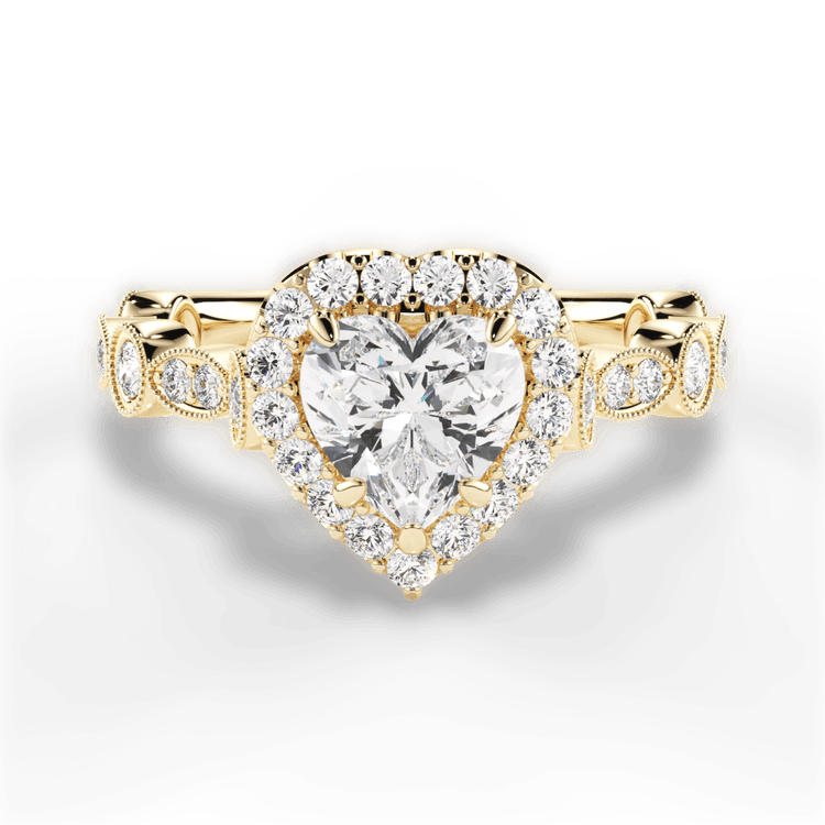 18kt Yellow Gold Round & Marquise Diamond Halo Engagement Ring