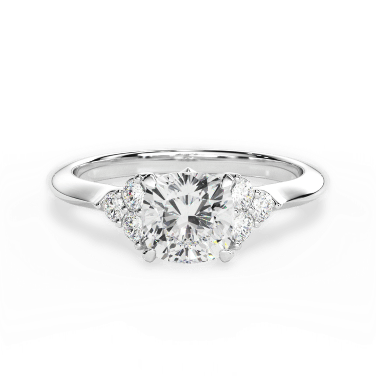 The Dalia Cushion Cut Platinum Cluster Sidestone Diamond Engagement Ring